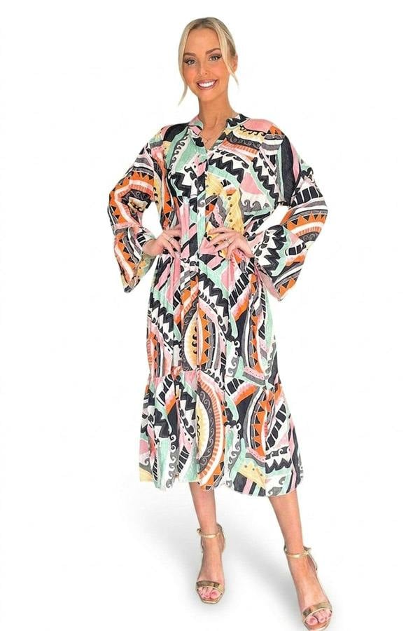 Janiyah Printed Midi Dress - Black_wb