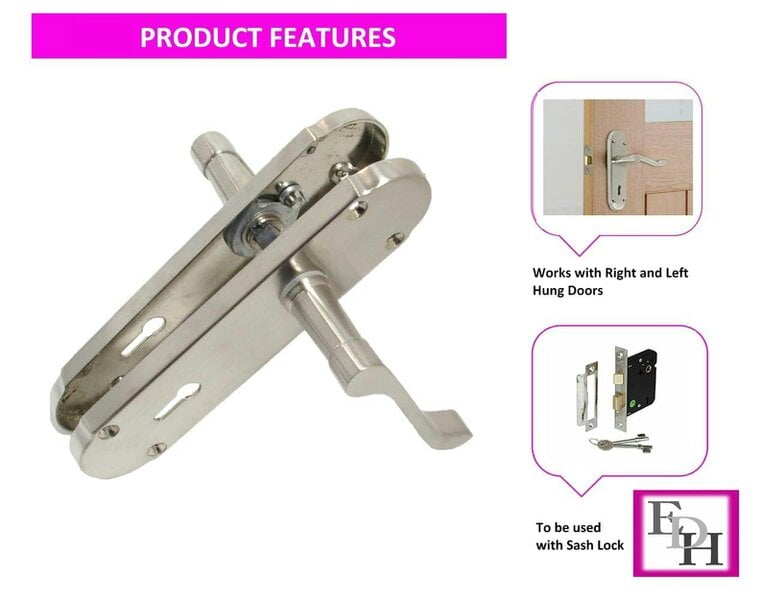 EDH Door Hardware Epsom Door Handle - Satin Nickel Internal Bathroom Door Handles - 170mm x 42mm