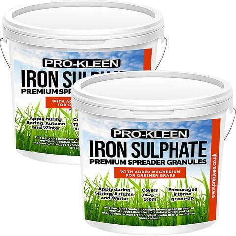 ProKleen Pro-Kleen Iron Sulphate Spreader Granules, Covers up to 100m2, For Grass Green Up, Ferrous Sulphate Dry Powder 2x 2.5kg