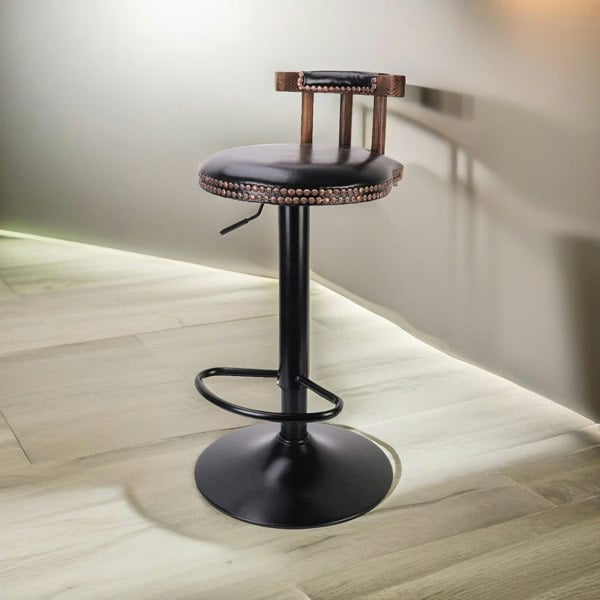 Rafaelo Mobilia 2PC Vintage Style Height Adjustable 360 Swivel Bar Stools Set Black