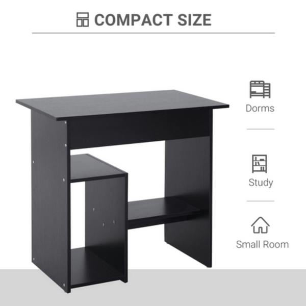Dyzi Compact Computer Desk with Keyboard Tray 2 Storage Shelves Black
