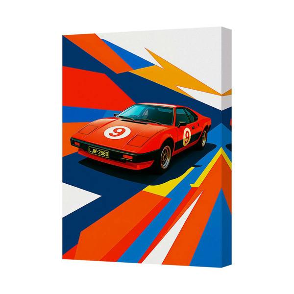 Benjamin Tate Design Canvas Wall Art Red Race Car With Geometric Abstract Background