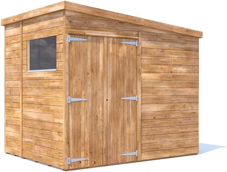 Dunster House 8x6 Wooden Bike Shed, 2.4x1.8m, 15mm Walls, Pent Roof, Window, Pressure Treated, Superfelt, Modular