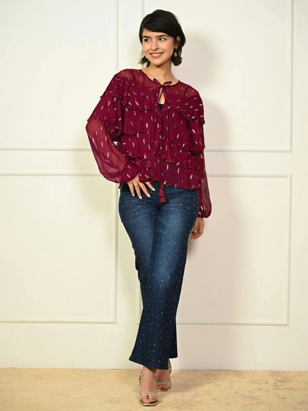 Rose & Nancy Talia Fuscia Pink Sparkle  Frill Jacket