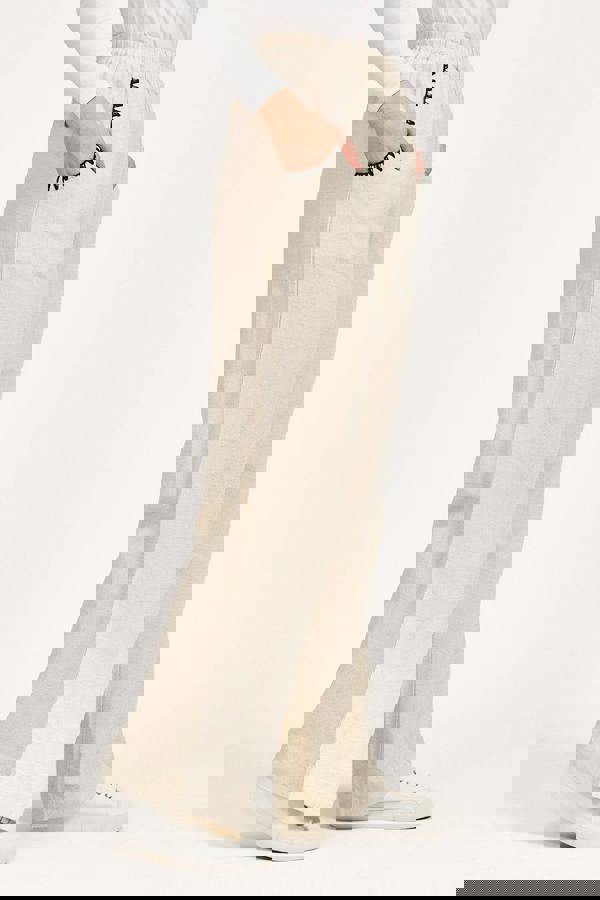 Mudflower Linen Blend Blanket Stitch Wide Leg Trousers