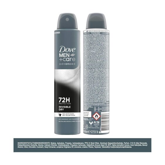 Dove Men+Care 3xDove Anti-Perspirant Men+Care Advanced Invisible Dry 72H Protection Deo, 200ml