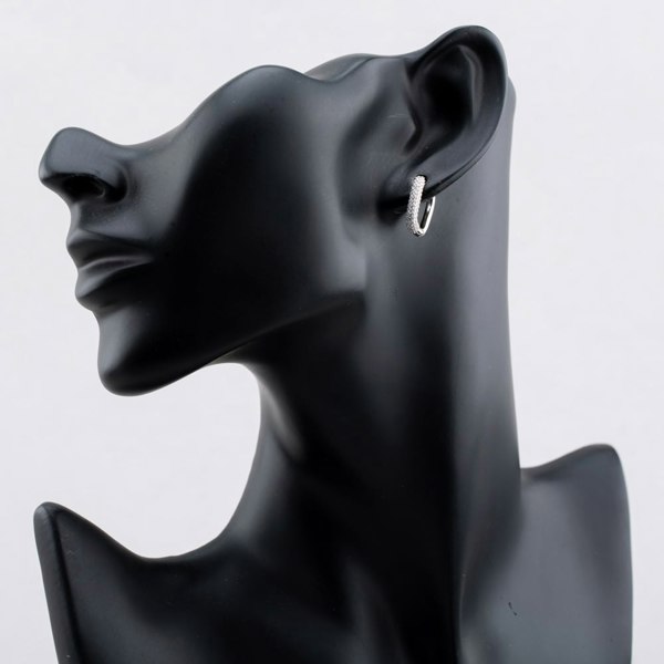 T. H. Baker sterling Silver Rhodium Plated White Cubic Zirconia Creole Earrings 8.58.0029