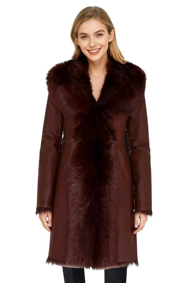 Infinity Leather Womens Toscana Sheepskin Leather Hooded Trench Coat - Coast