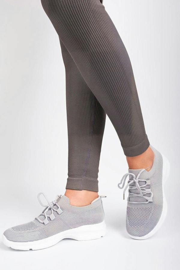 Ziva Knit Sock Lace-up Lightweight Trainers - Grey