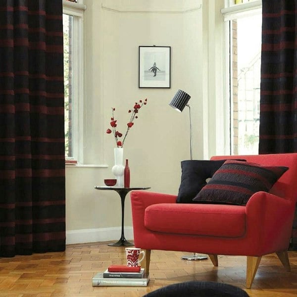 HomeSpace Direct Striped Chenille Eyelet Curtains Red