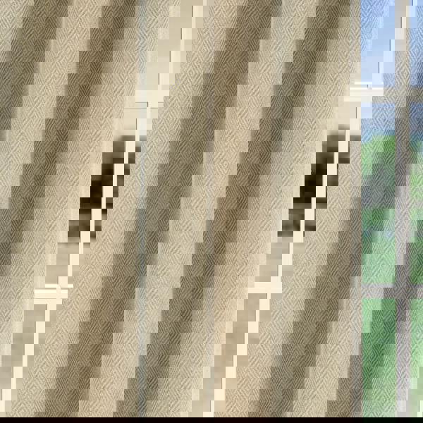 Enhanced Living Natural Herringbone Jacquard Blackout Eyelet Curtains - Bedroom & Living Room