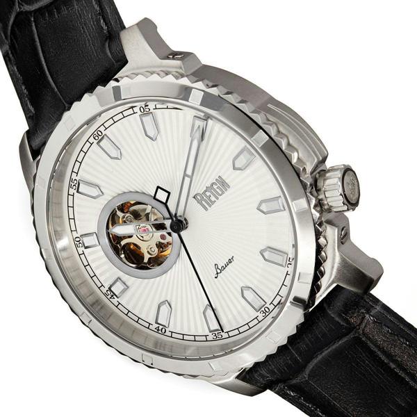 Reign Bauer Automatic Semi-Skeleton Leather-Band Watch - Silver/White - REIRN6001