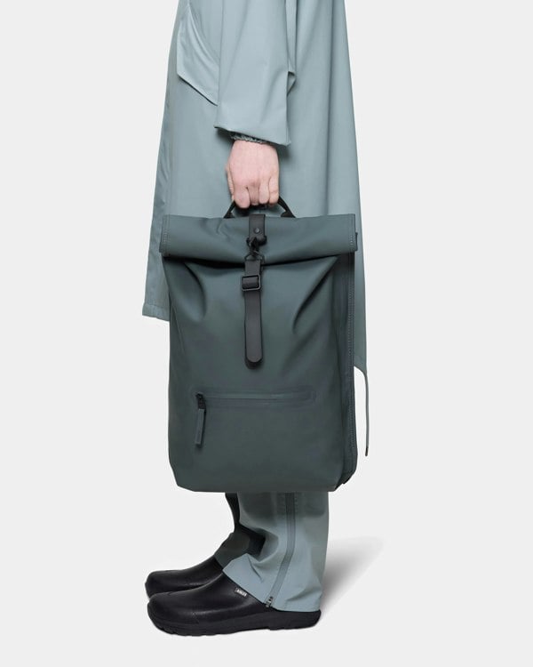 Rains Unisex Rolltop Rucksack - Dark Grey 153 - CHO - Designer Unisex Bags