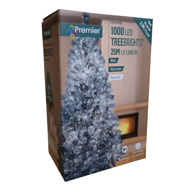 Samuel Alexander 1000 LED 25m Indoor Outdoor Christmas Multi Function Mains Operated String Lights with Timer & Clear Cable in Cool White