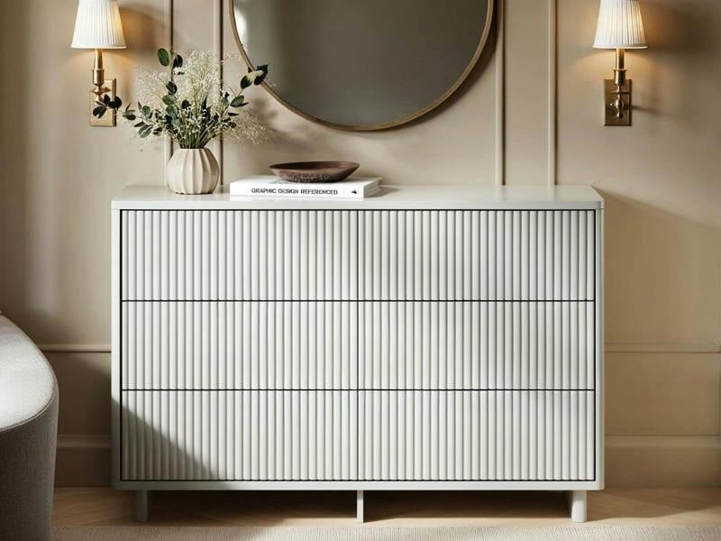 SOLACE+CO Velmor Ribbed Chest of 6 Drawers - White