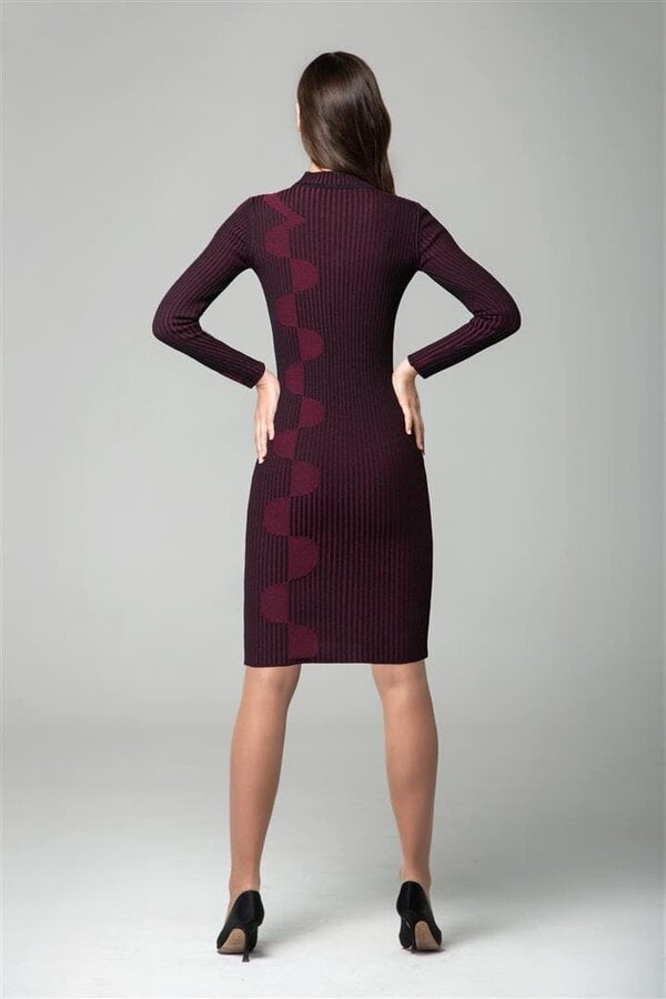 Luna red two-tone ribbed knit dress with graphic detail
