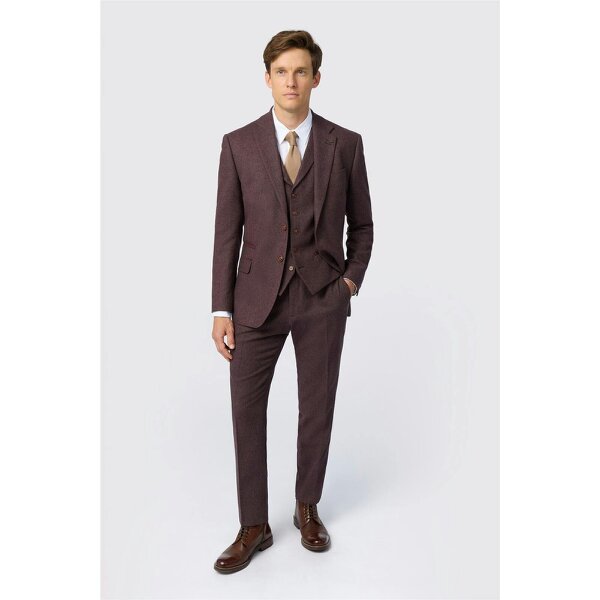 Antique Rogue Slim Fit Mulberry Herringbone Tweed Jacket