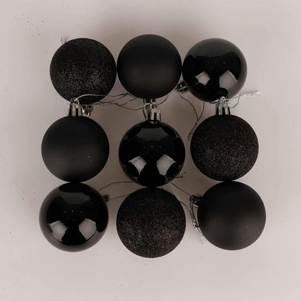Shatchi 50mm Black Shatterproof Christmas Baubles in 9 Pack and 18 Piece Sets with Mixed Finishes