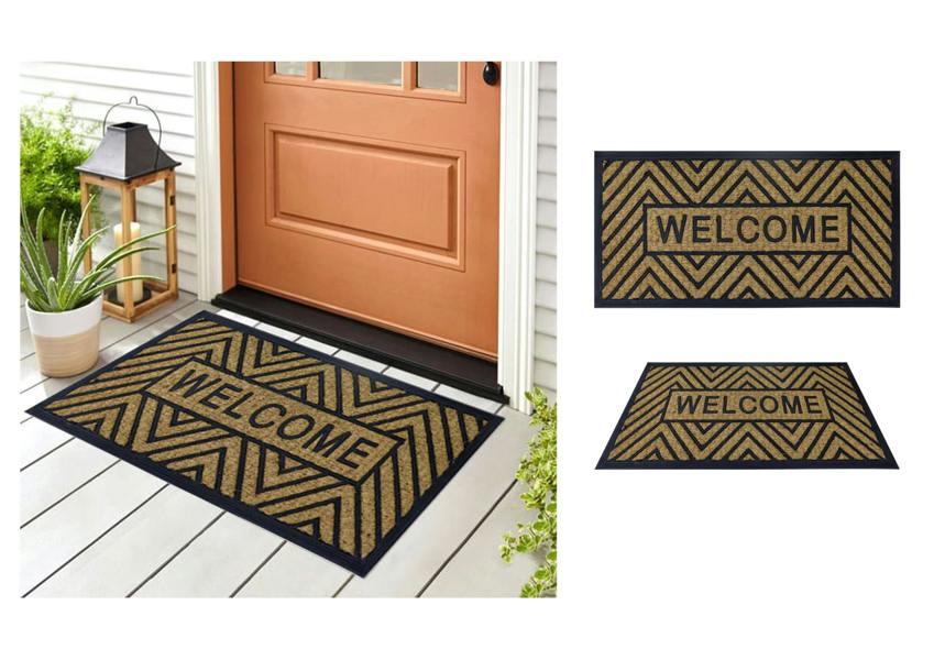 A.Unique Home 8mm Coir Doormat Non-Slip PVC Back - Welcome Stripe 40x80cm