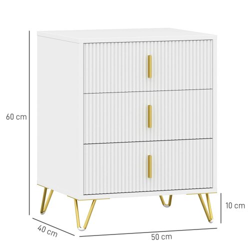 Wyld Haus Renina Set Of 2 Wooden White and Gold Tone 3 Drawer Elegant Storage Bedside Tables