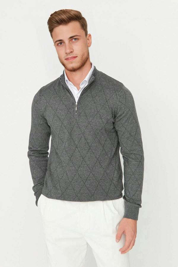 WOVCOR Slim Fit Half Turtleneck Zippered Collar Knit Men's Sweater