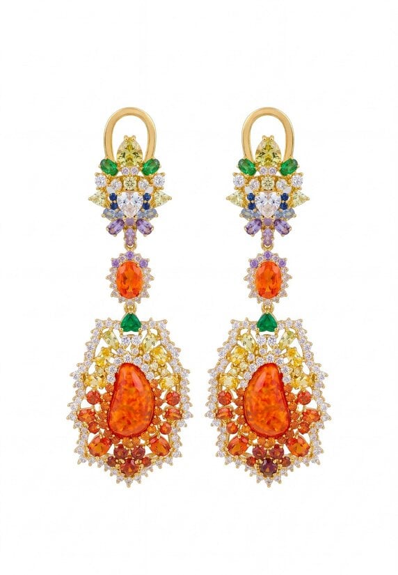 Latelita Frida Fire Opal Rainbow Drop Earrings Gold