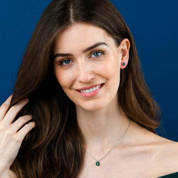 namana Dainty 925 Sterling Silver Green Round Solitaire Pendant Necklace for Women