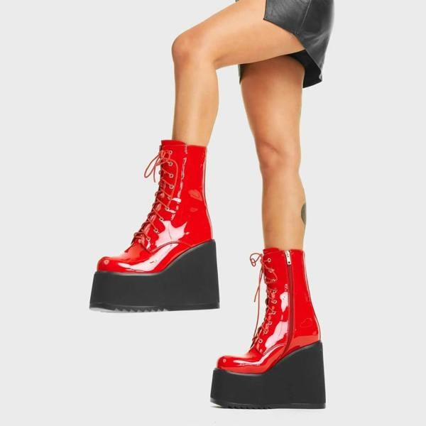 Lamoda Pretty Fly Women Red Patent Strappy Platform Sandals Summer Party