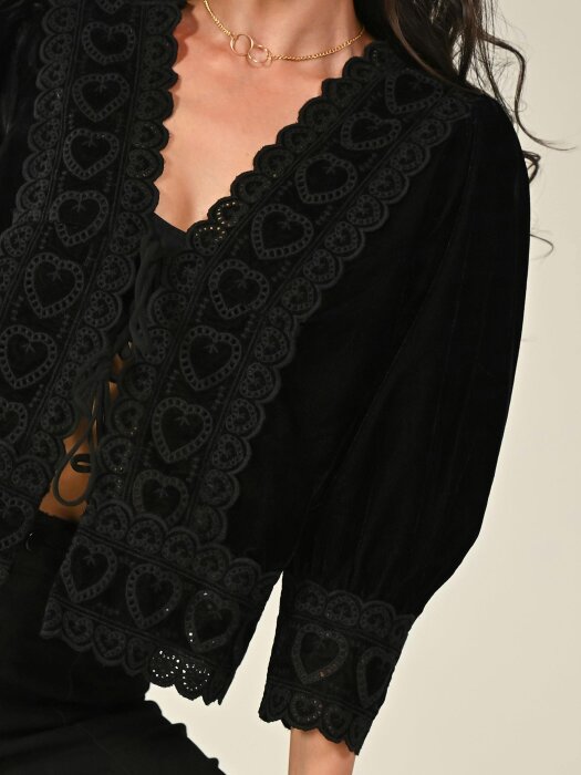 Rose & Nancy Harri Black Heart Embroidery Velvet Jacket