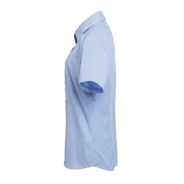 Premier Womens/Ladies Microcheck Short Sleeve Cotton Shirt - Light Blue/White