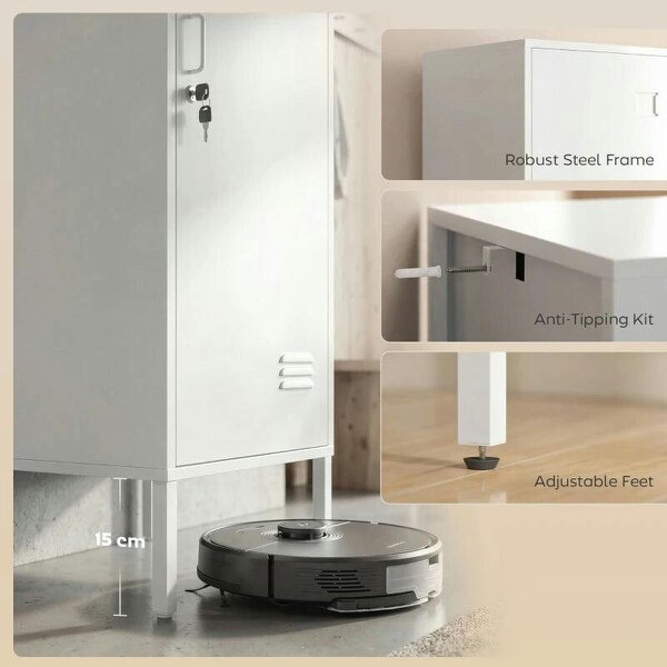 Metal Locker Cabinet with Hanging Rod, Lock and Key, Single Locker Storage Cabinet with Shelf, White
