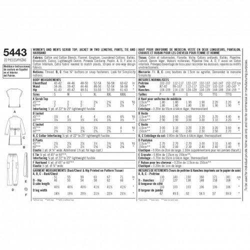 Simplicity Sewing Pattern 5443, Jackets, Trousers, Ties, Tops for Men, Women, S-M-L - Easy
