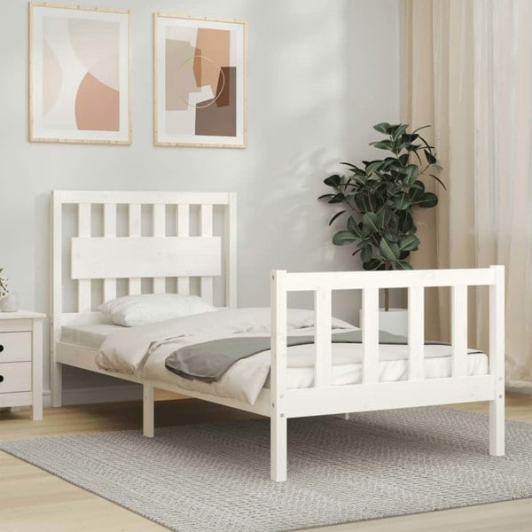 Berkfield Bed Frame with Headboard White Single Solid Wood
