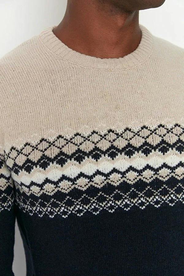 WOVCOR Crew Neck Ethnic Knit Men's Sweater