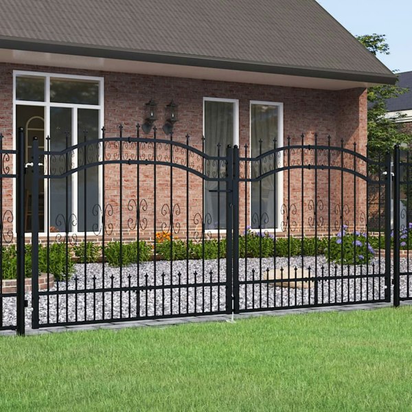 Berkfield Fence Gate with Spear Top Black 305x173 cm Powder-coated Steel