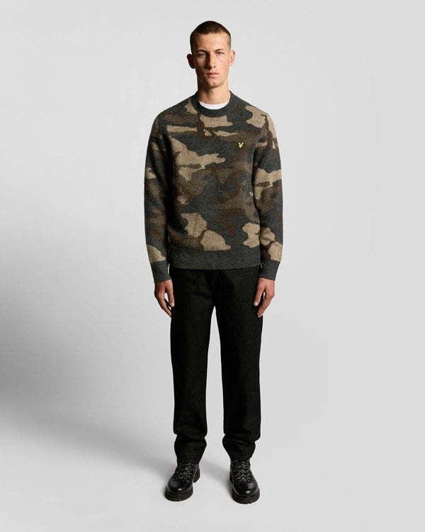 Lyle & Scott Brushed Camouflage Crew Neck Jumper - X077 Black Steel