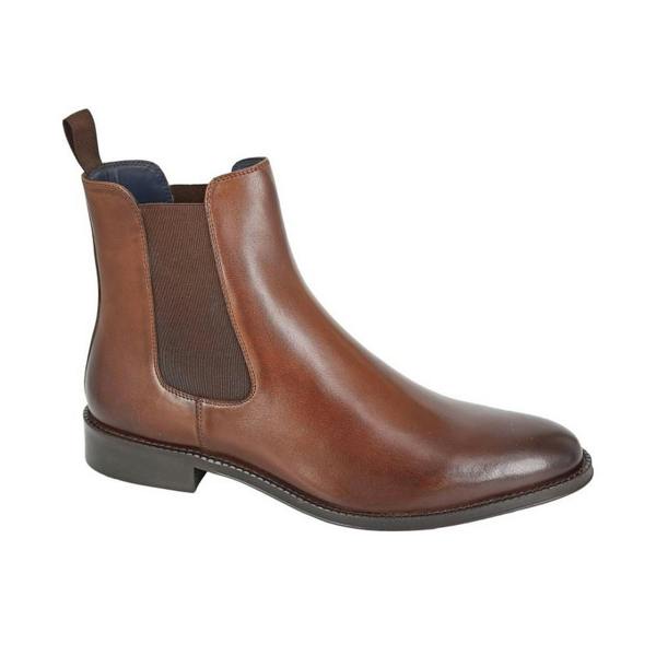 Roamers Mens Plain Leather Ankle Boots - Dark Brown - 