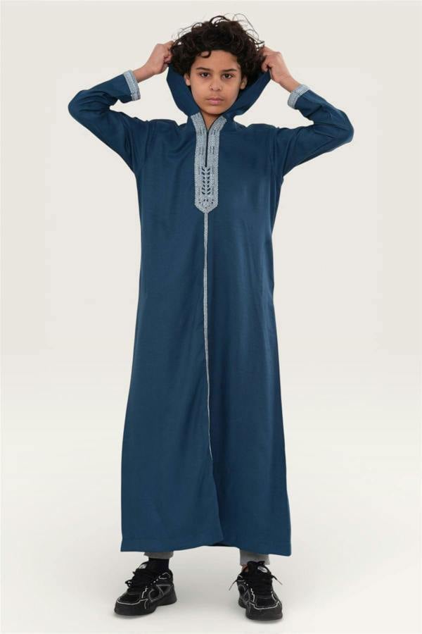 Infinity Leather Kids Boys Eid Hooded Moroccan Thobe Robe Djellaba Ramadan Jubba- K-HM3