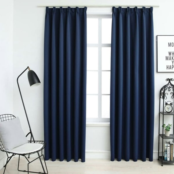 Berkfield Blackout Curtains with Hooks 2 pcs Blue 140x175 cm