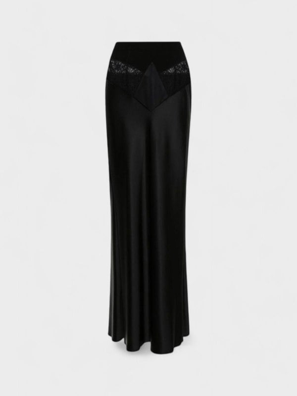 Off - White Satin Lace Long Skirt Black - Supplied FashionOff White