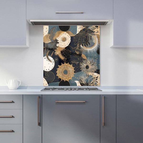 Warren Reed - Designer Abstract Blue Gold Moon Sun Kitchen Splashback