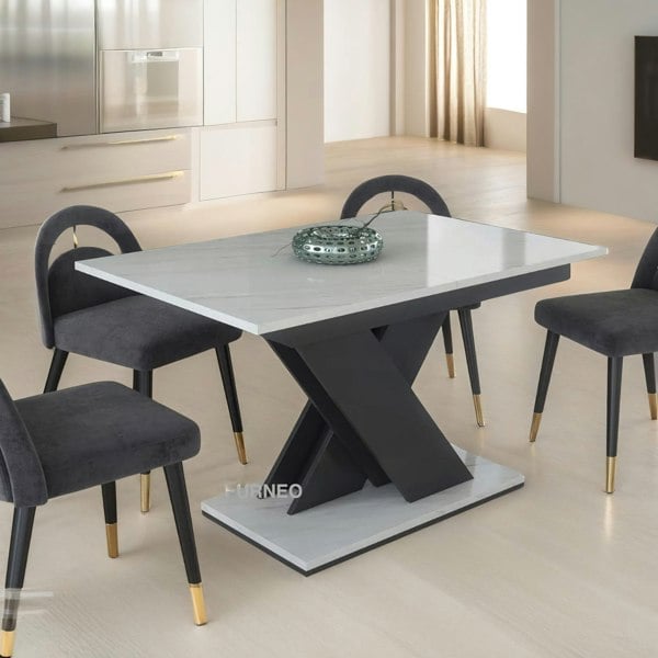 Rafaelo Mobilia Modern Extendable Faux Marble Effect Dining Table White