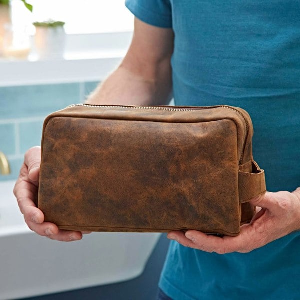 Paper High Large Brown Buffalo Leather Wash Bag