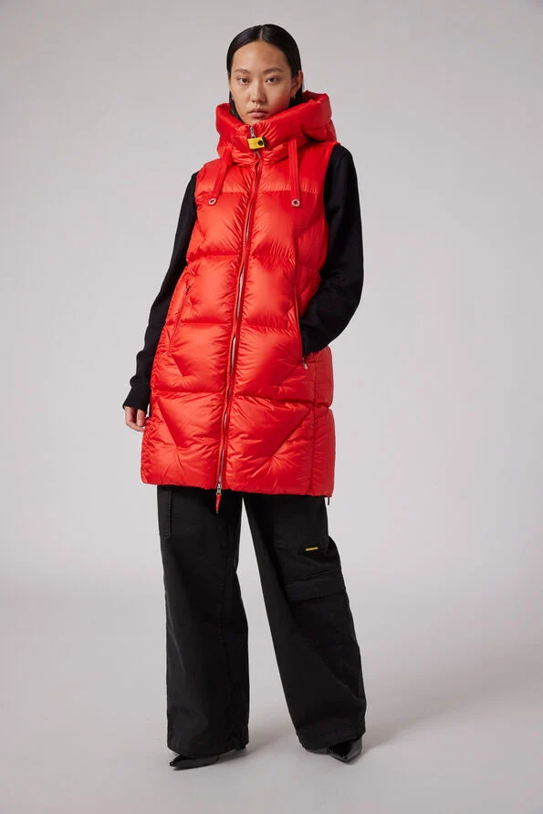 Parajumpers Zuly Red Long Down Gilet Jacket