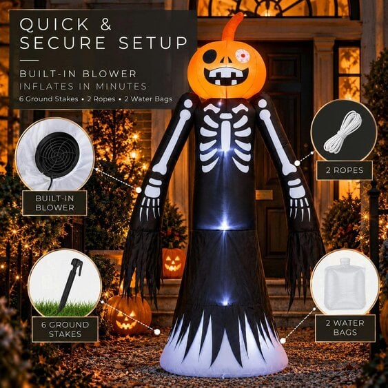 Neo Halloween Inflatable Pumpkin Skeleton with LED Lights 2.7 Metre