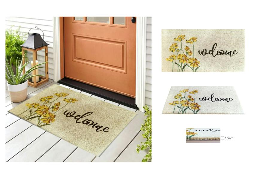 A.Unique Home 15mm Coir Doormat Non-Slip PVC Back - Welcome Colour 40x80cm