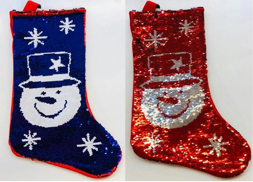 45cm Novelty 2-in-1 Snowman Sequin Christmas Stocking Sack, Red and White, Decorative Gift Storage image 5