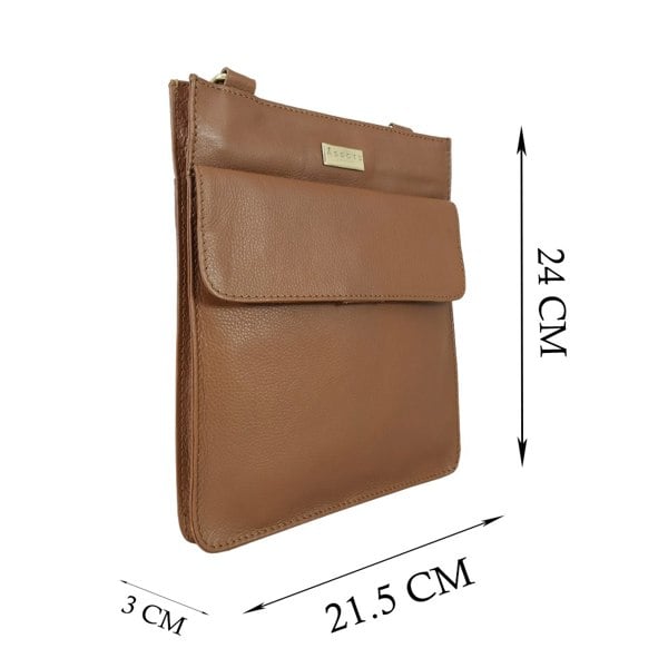 Assots London 'BRYN' Tan Nappa Pebble Grain Leather Crossbody Bag