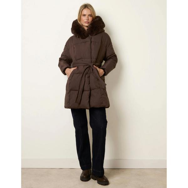 Blue Vanilla Faux Fur Hood Short Puffer Coat