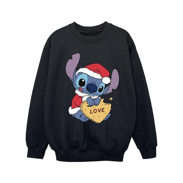 Disney Girls Lilo And Stitch Christmas Love Biscuit Sweatshirt - Black